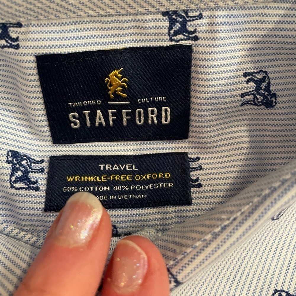 Stafford Travel Oxford Light Blue 18.5 Wrinkle Free Bulldog - Picture 7 of 9